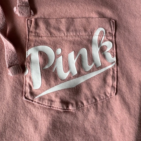 PINK Victoria's Secret Hooded Long Sleeve Tee Pink Varsity Striped XS Y2K - Picture 3 of 5